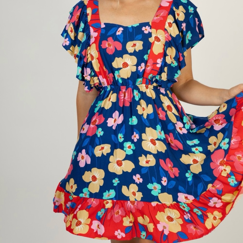 White Birch Black Label Bold Fiesta Floral Tie Back Mini Dress Plus Size 1X
